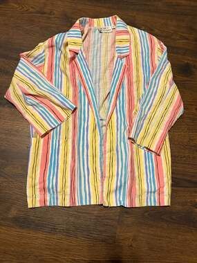 Vintage Folio by Fire Islander Colorful Pastel Multi-Striped Open Front Light Bl